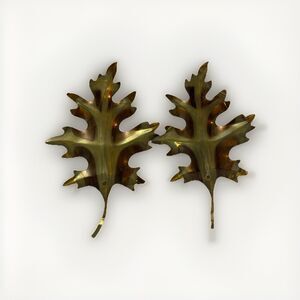 Set Of 2 Vintage Gold Painted Brass Metal Oak Leaf Trinket Hanging Decor Boho